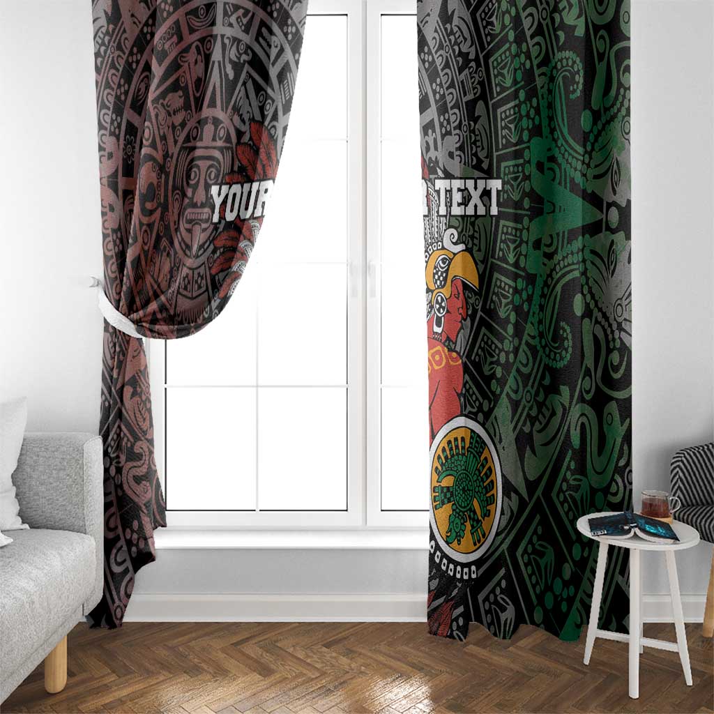 Personalized Aztec warrior window curtain set, maroon and green tribal face designs with custom text area