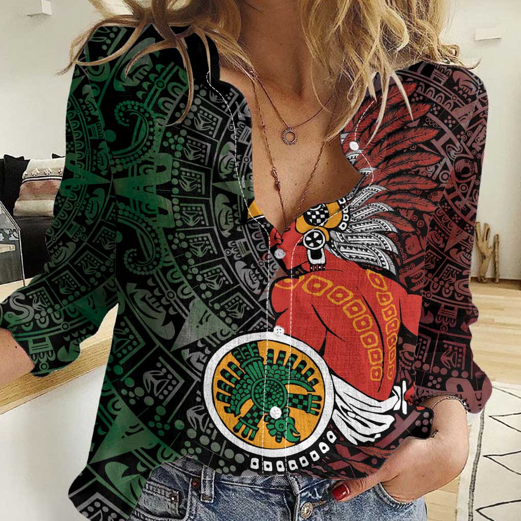 Personalized Mexican Tribal Aztec Warriors Women Casual Shirt Aztec Sun God - Wonder Print Shop