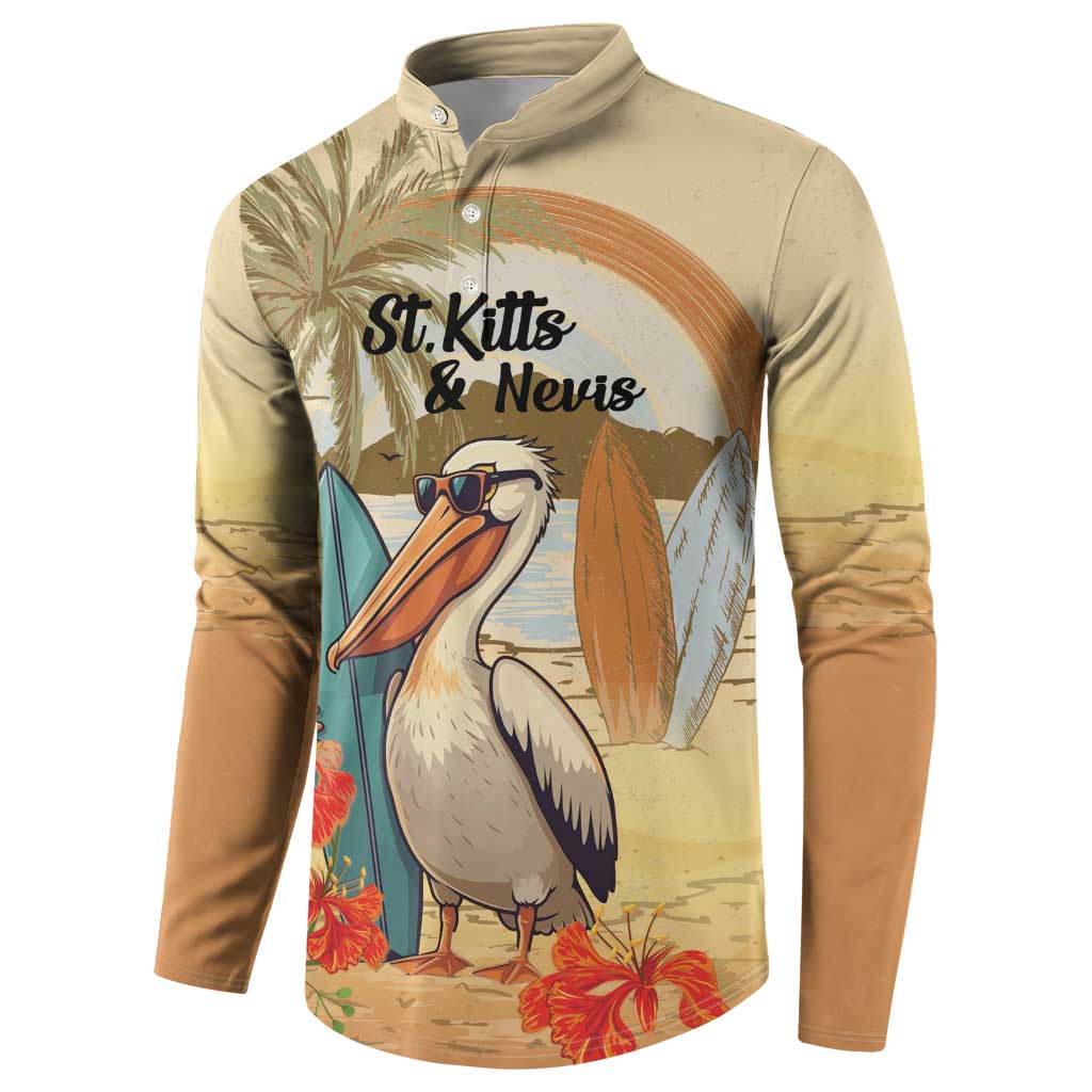 Personalized Saint Kitts And Nevis Button Sweatshirt Brown Pelican Beach Vibe - Wonder Print Shop