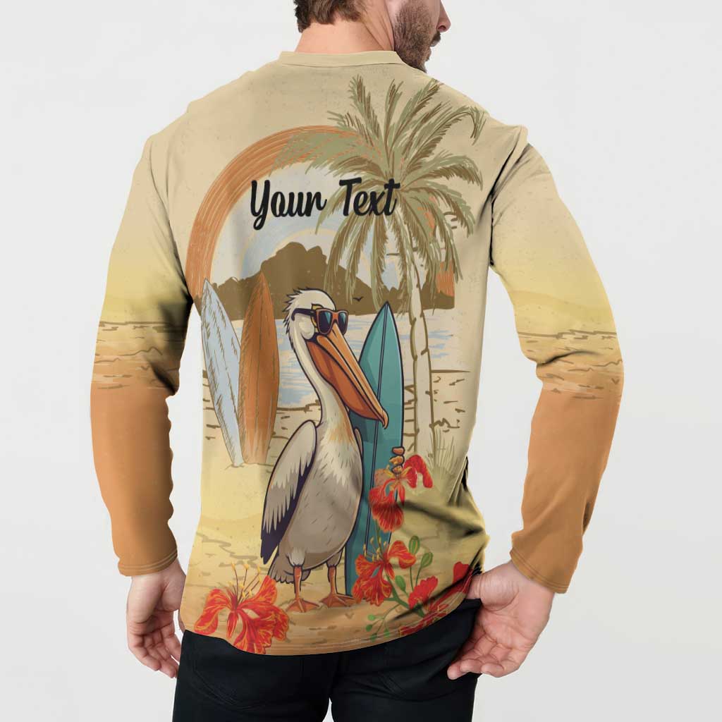 Personalized Saint Kitts And Nevis Button Sweatshirt Brown Pelican Beach Vibe - Wonder Print Shop