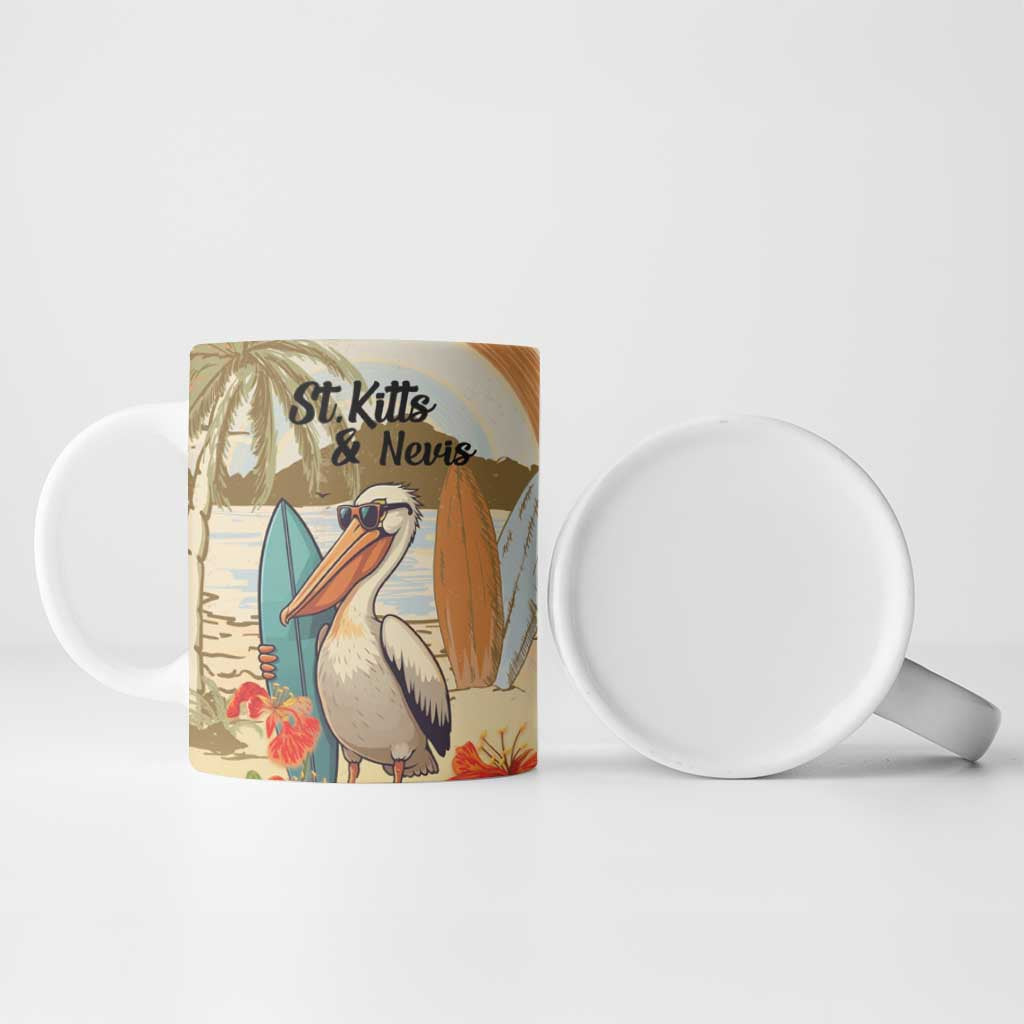 Personalized ceramic mug with pelican illustration and St. Kitts & Nevis text