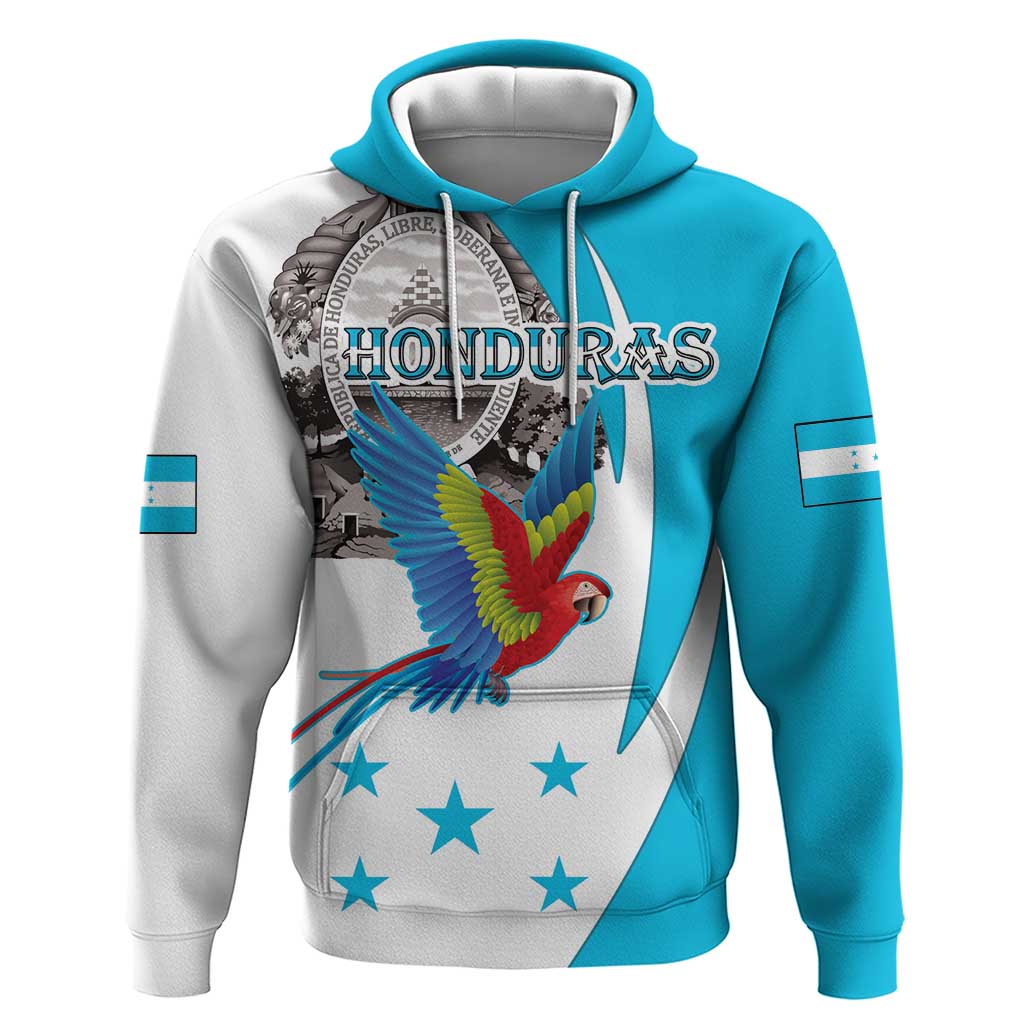 Personalized Honduras Independence Day Hoodie Scarlet Macaw With Coat Of Arms - Wonder Print Shop