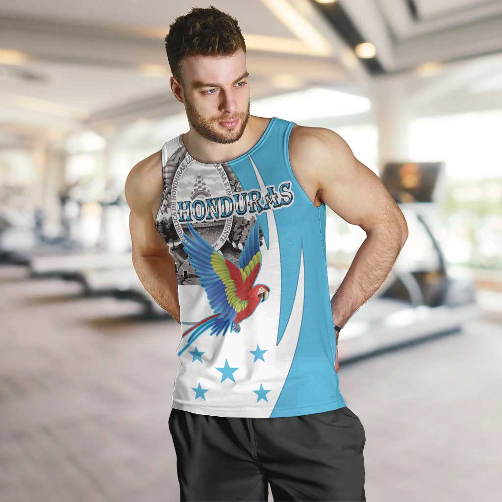 Personalized Honduras Independence Day Men Tank Top Scarlet Macaw With Coat Of Arms - Wonder Print Shop