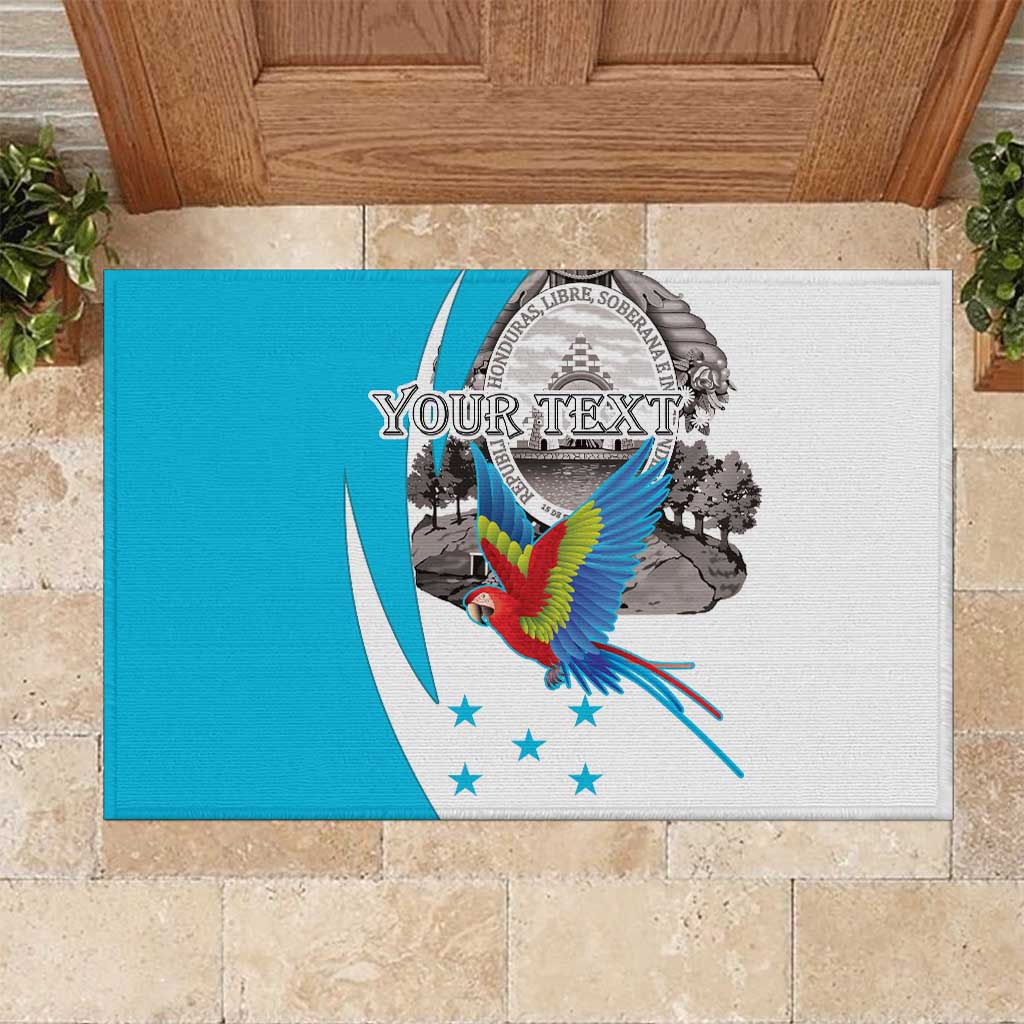 Personalized Honduras Independence Day Rubber Doormat Scarlet Macaw With Coat Of Arms - Wonder Print Shop