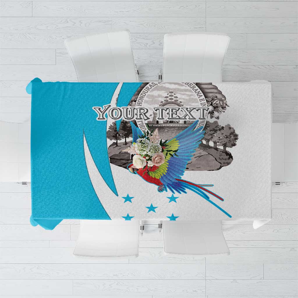 Personalized Honduras Independence Day Tablecloth Scarlet Macaw With Coat Of Arms - Wonder Print Shop