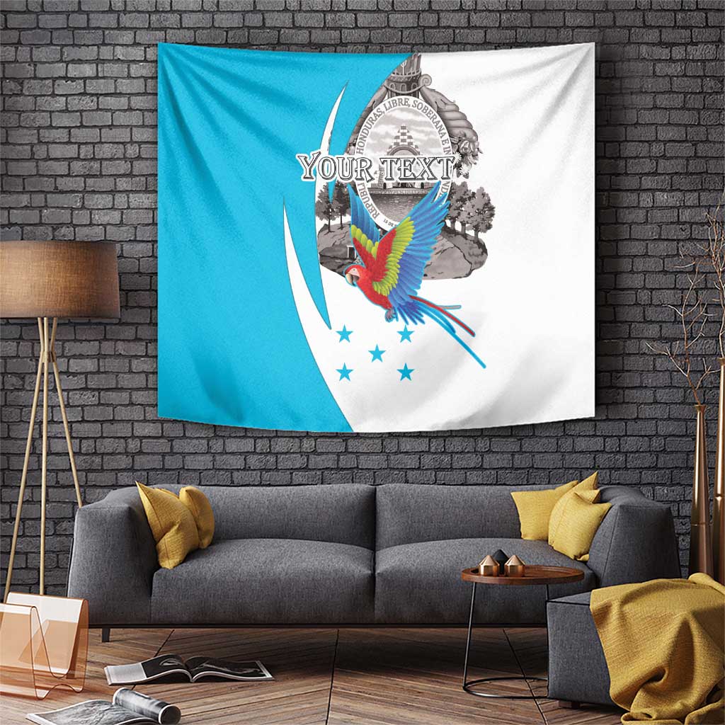 Honduras independence day tapestry, teal-and-white wall hanging with macaw