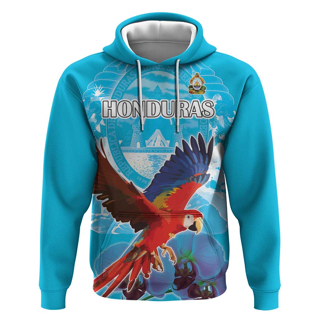 Custom Honduras Independence Day Hoodie Scarlet Macaw With Orchid Flower - Wonder Print Shop