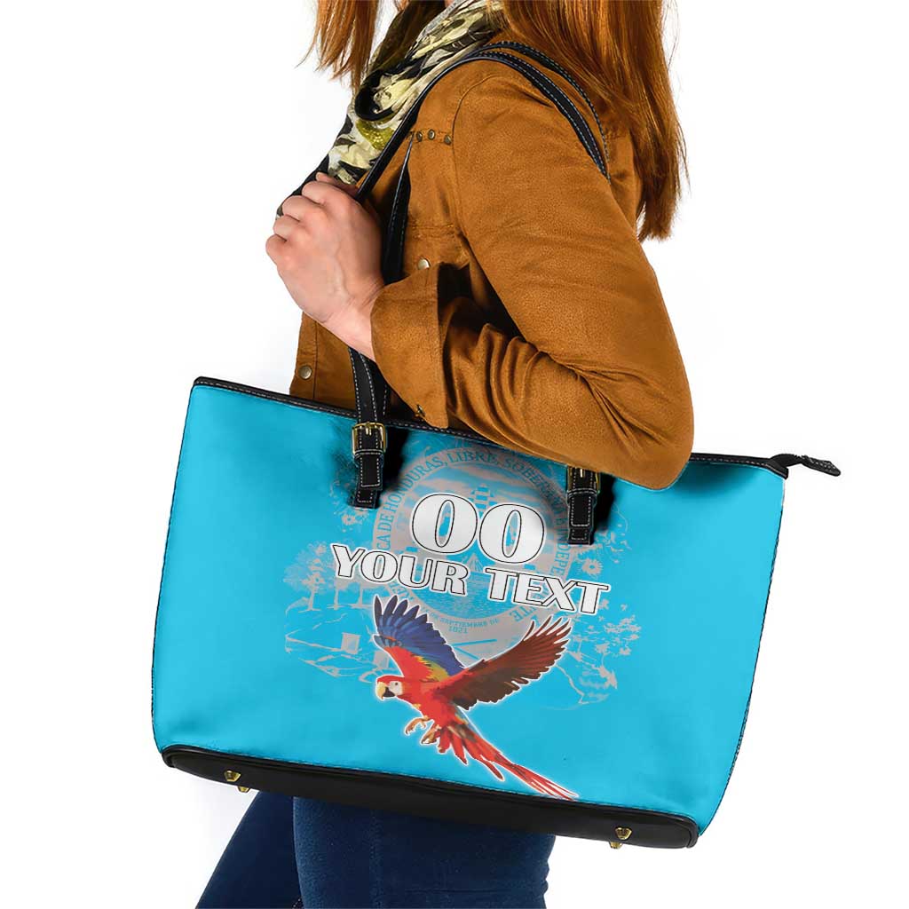 Custom Honduras Independence Day Leather Tote Bag Scarlet Macaw With Orchid Flower