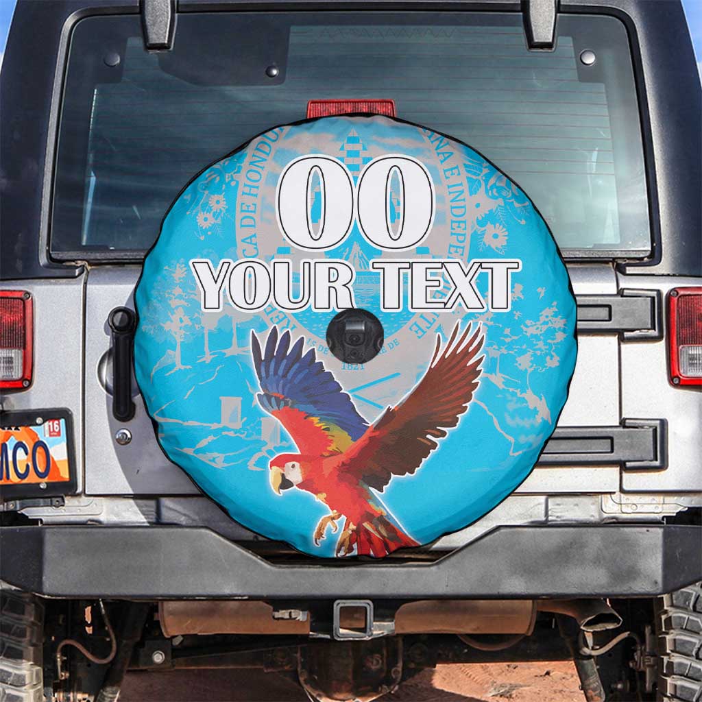 Custom Honduras Independence Day Spare Tire Cover Scarlet Macaw With Orchid Flower - Wonder Print Shop