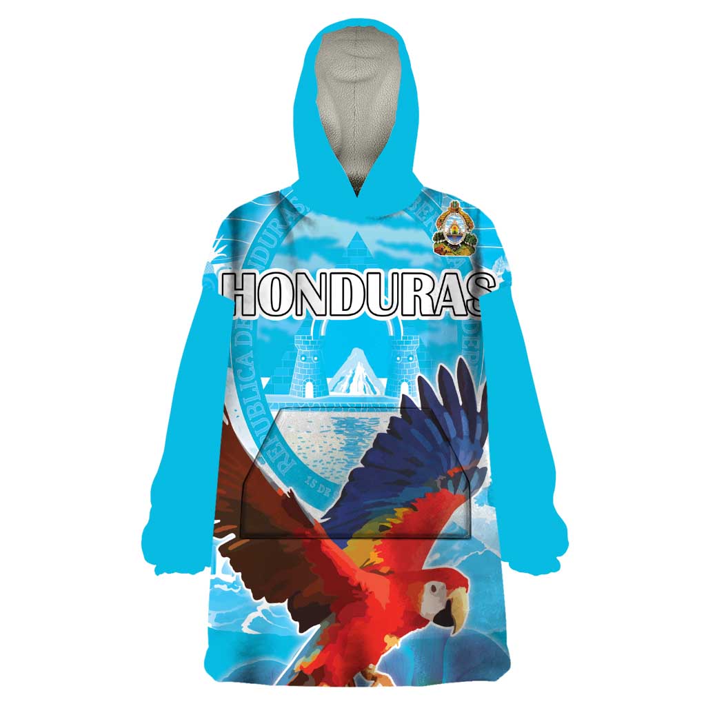 Custom Honduras Independence Day Wearable Blanket Hoodie Scarlet Macaw With Orchid Flower - Wonder Print Shop