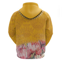 Yellow dashiki zip hoodie back with pink floral lower panel