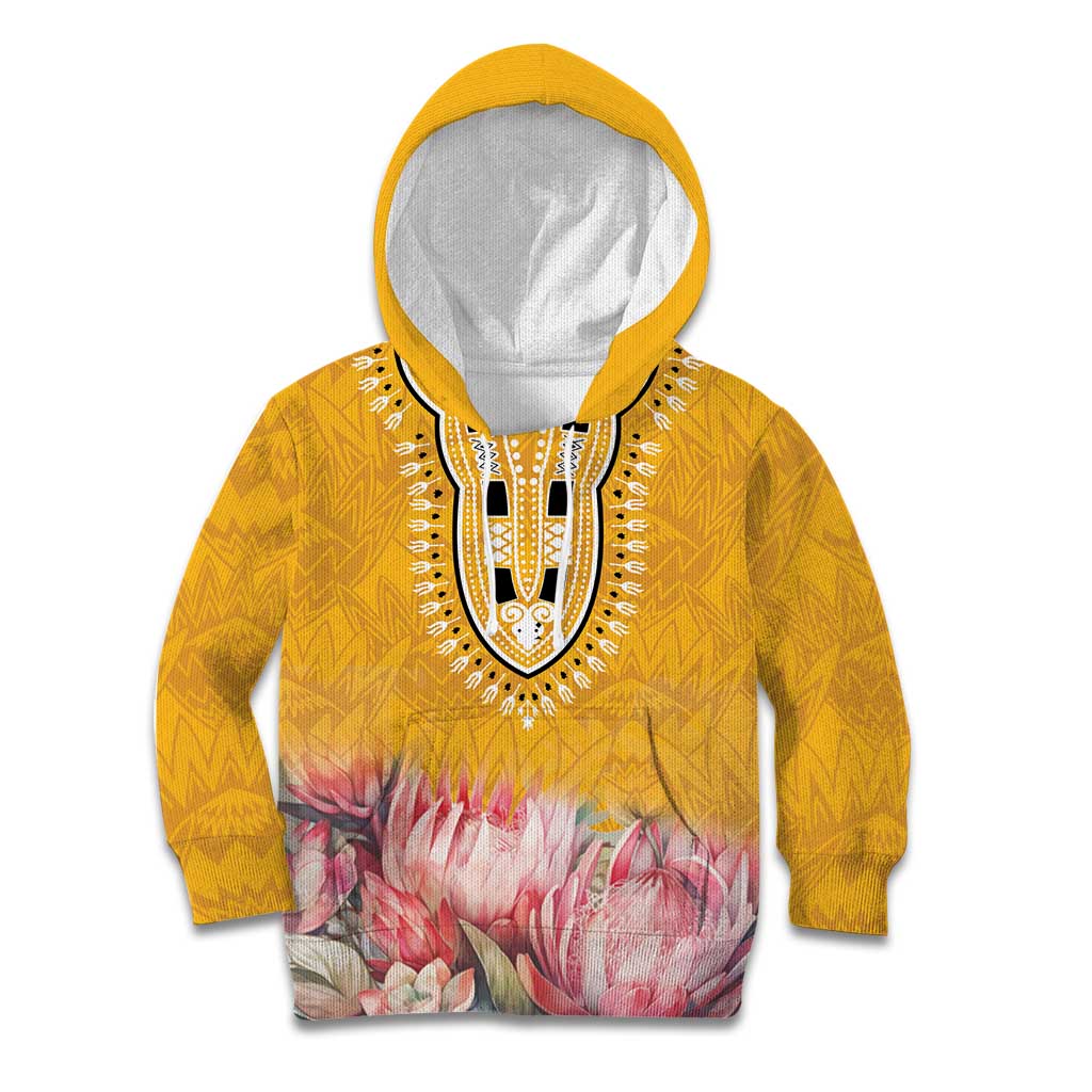 Africa Dashiki Kid Hoodie King Protea Floral Motif Patterns - Wonder Print Shop