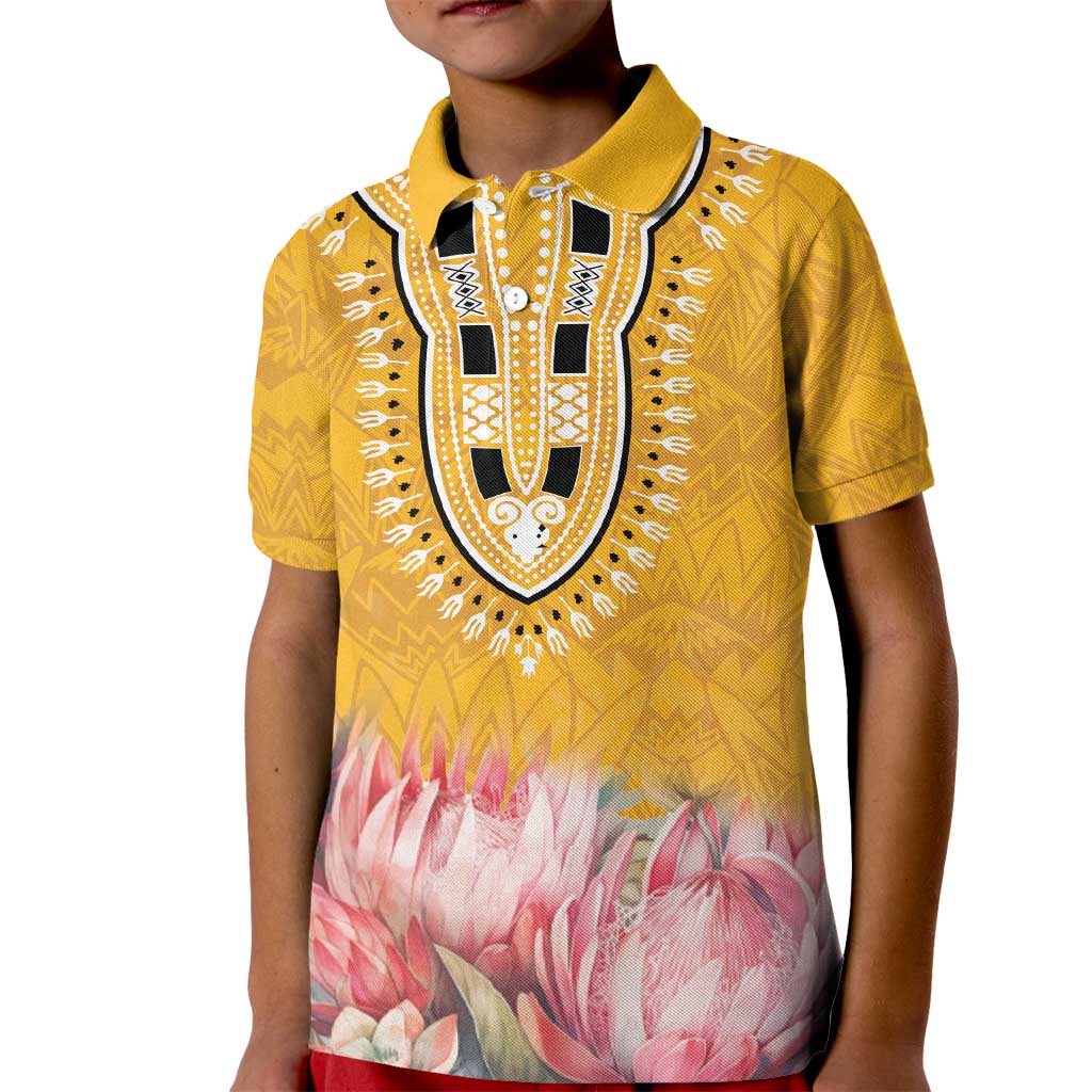 Africa Dashiki Kid Polo Shirt King Protea Floral Motif Patterns - Wonder Print Shop