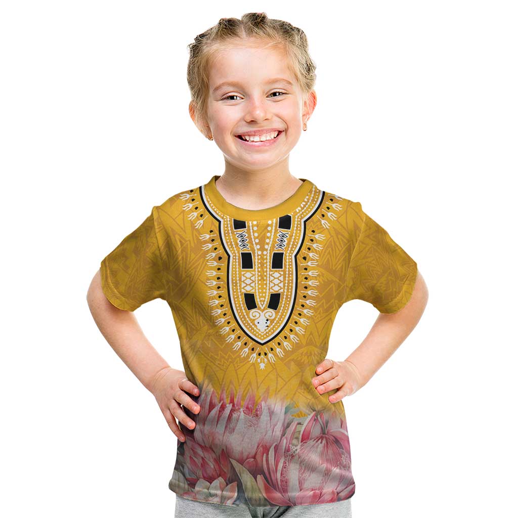 Africa Dashiki Kid T Shirt King Protea Floral Motif Patterns - Wonder Print Shop