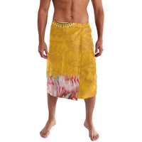 Yellow patterned shorts with elastic waist and floral print hem panel