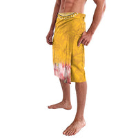 Yellow patterned shorts with beaded waistband and side floral hem