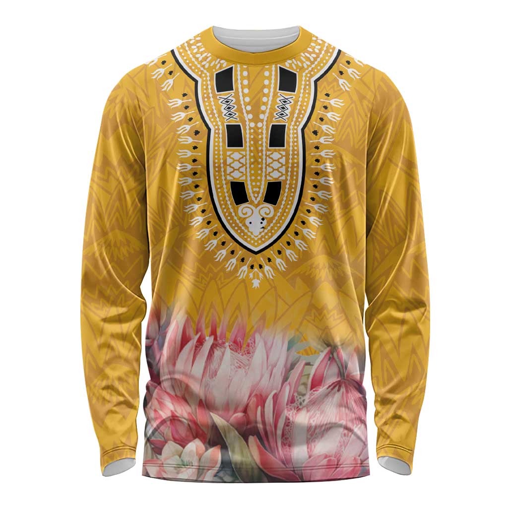 Africa Dashiki Long Sleeve Shirt King Protea Floral Motif Patterns - Wonder Print Shop