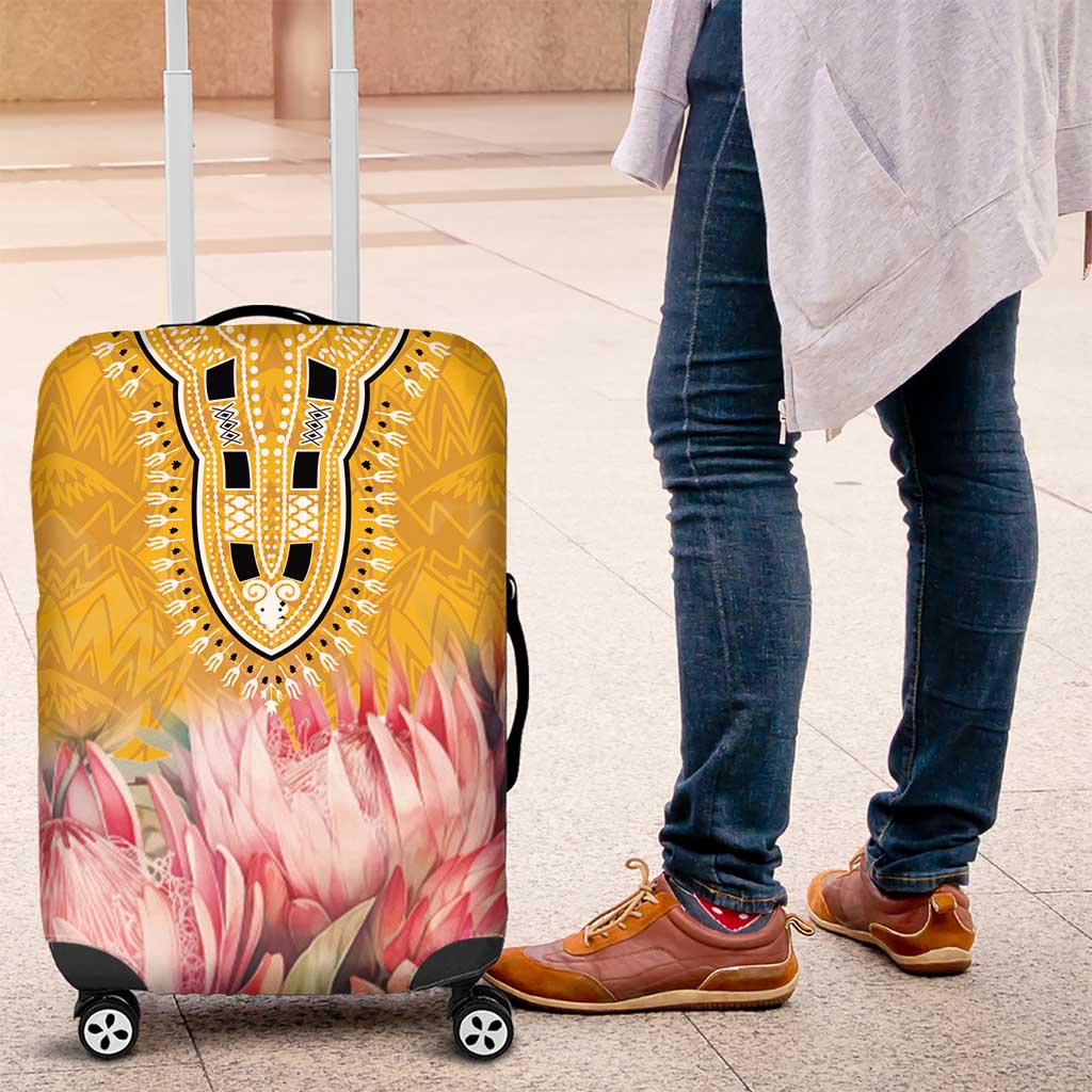 Africa Dashiki Luggage Cover King Protea Floral Motif Patterns - Wonder Print Shop