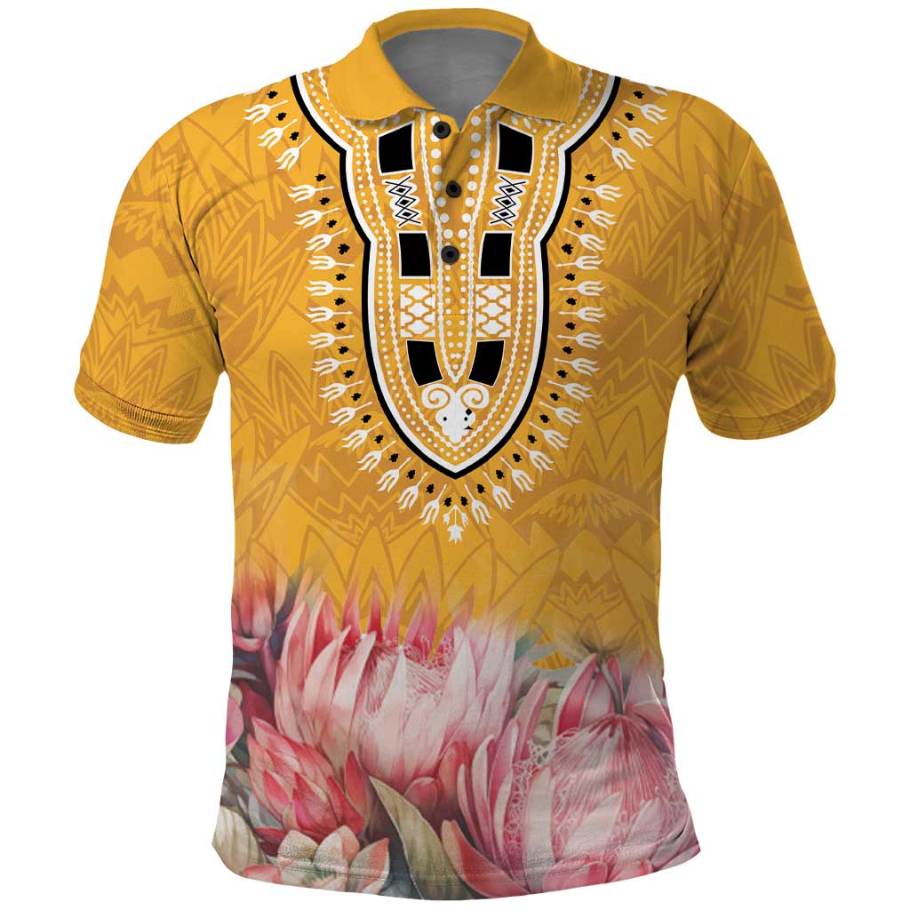 Africa Dashiki Polo Shirt King Protea Floral Motif Patterns - Wonder Print Shop