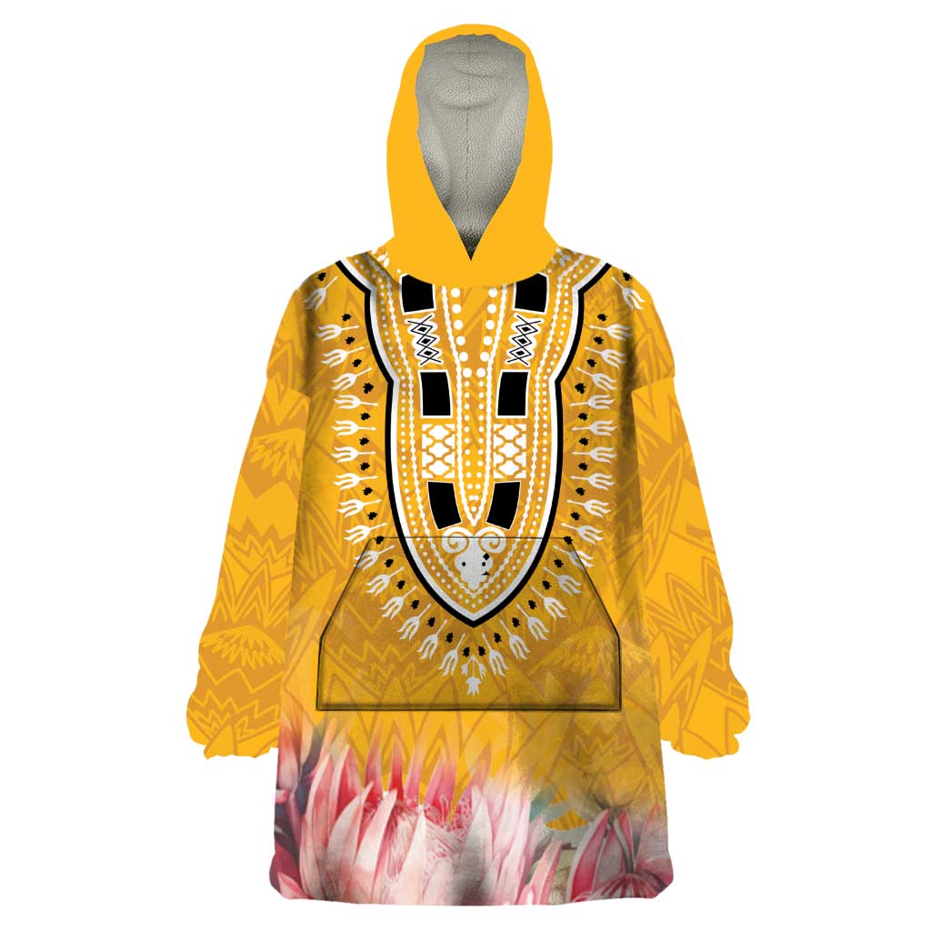 Africa Dashiki Wearable Blanket Hoodie King Protea Floral Motif Patterns - Wonder Print Shop