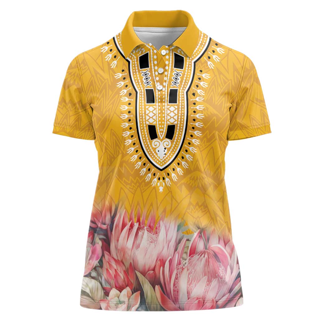 Africa Dashiki Women Polo Shirt King Protea Floral Motif Patterns - Wonder Print Shop