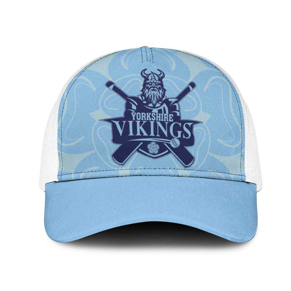 Yorkshire Vikings Cricket Mesh Trucker Cap White Rose of York Blue Version - Wonder Print Shop