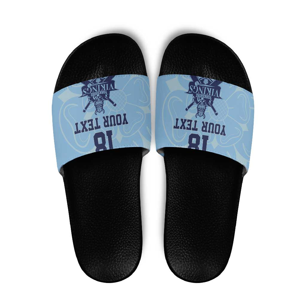 Custom Yorkshire Viking Spirit Slide Sandals White Rose of York Blue Version - Wonder Print Shop