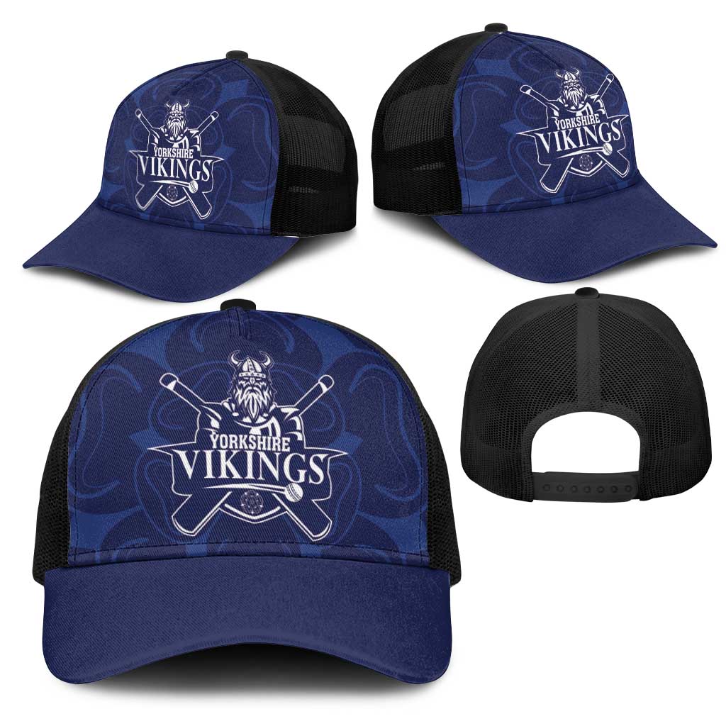 Yorkshire Vikings Cricket Mesh Trucker Cap White Rose of York Navy Version - Wonder Print Shop