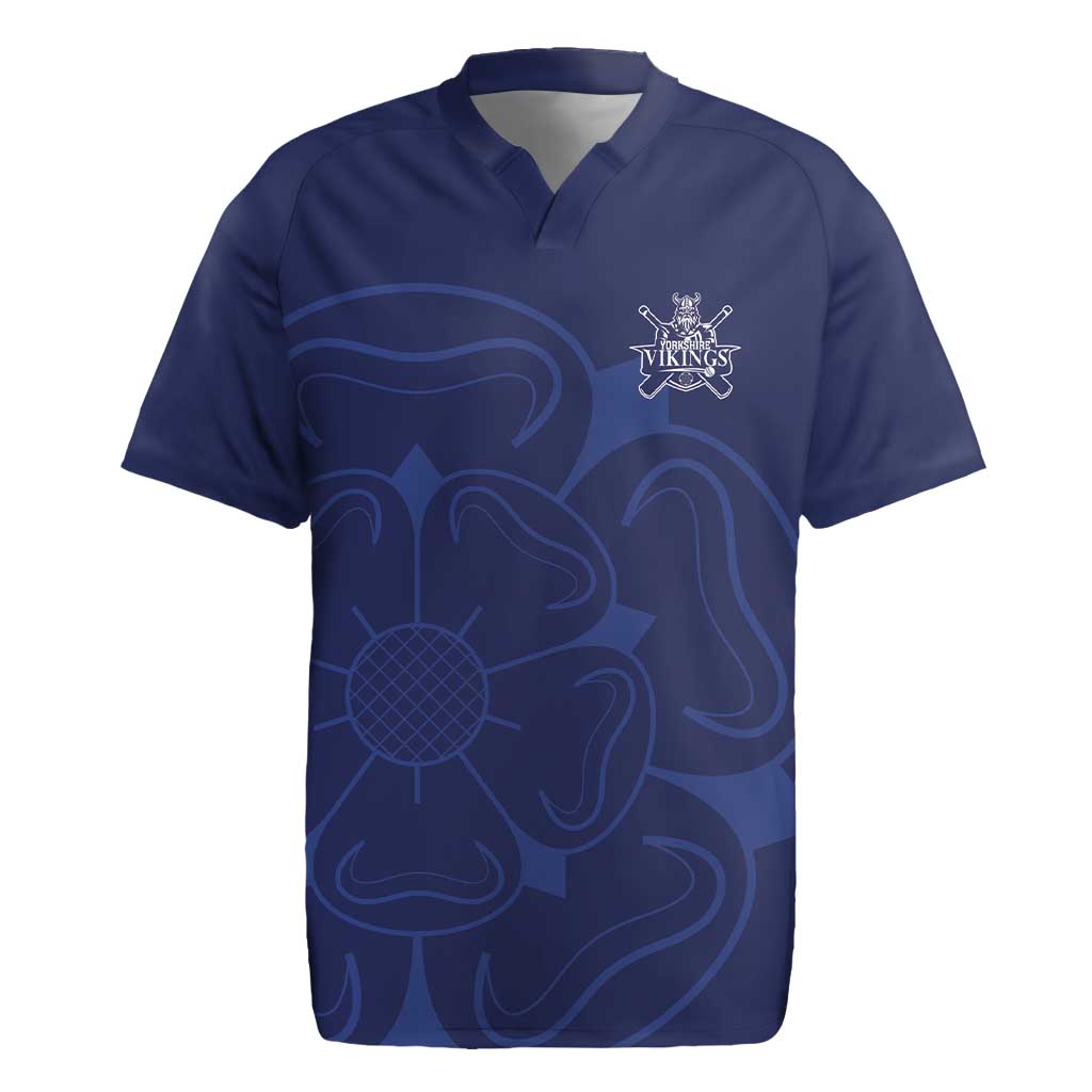 Custom Yorkshire Viking Spirit Rugby Jersey White Rose of York Navy Version - Wonder Print Shop