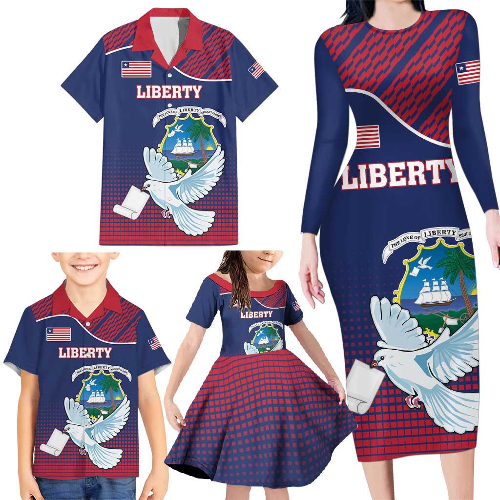 Personalized Liberia White Dove With A Scroll Family Matching Long Sleeve Bodycon Dress and Hawaiian Shirt Coat Of Arms - Wonder Print Shop