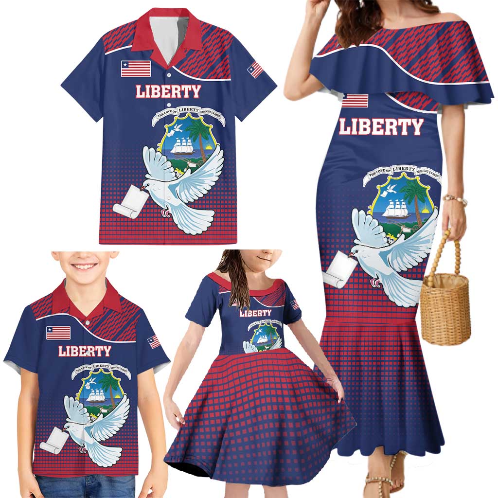 Personalized Liberia White Dove With A Scroll Family Matching Mermaid Dress and Hawaiian Shirt Coat Of Arms - Wonder Print Shop