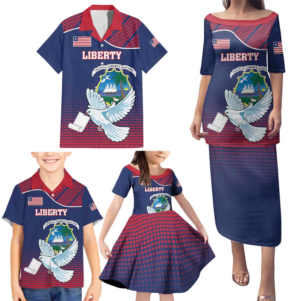 Personalized Liberia White Dove With A Scroll Family Matching Puletasi and Hawaiian Shirt Coat Of Arms - Wonder Print Shop