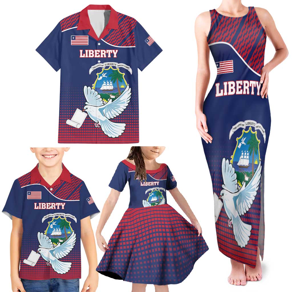 Personalized Liberia White Dove With A Scroll Family Matching Tank Maxi Dress and Hawaiian Shirt Coat Of Arms - Wonder Print Shop