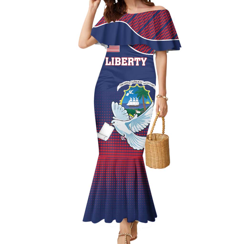 Personalized Liberia White Dove With A Scroll Mermaid Dress Coat Of Arms - Wonder Print Shop