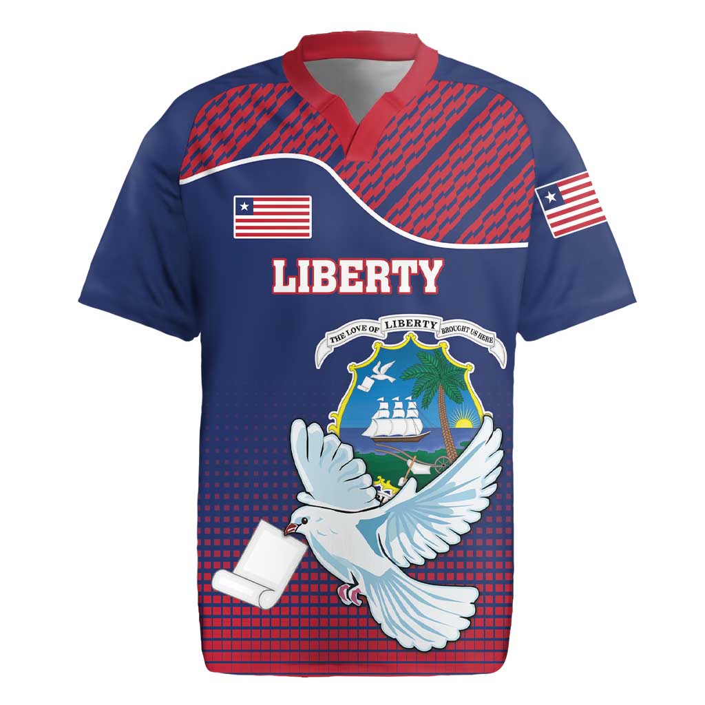 Personalized Liberia White Dove With A Scroll Rugby Jersey Coat Of Arms - Wonder Print Shop