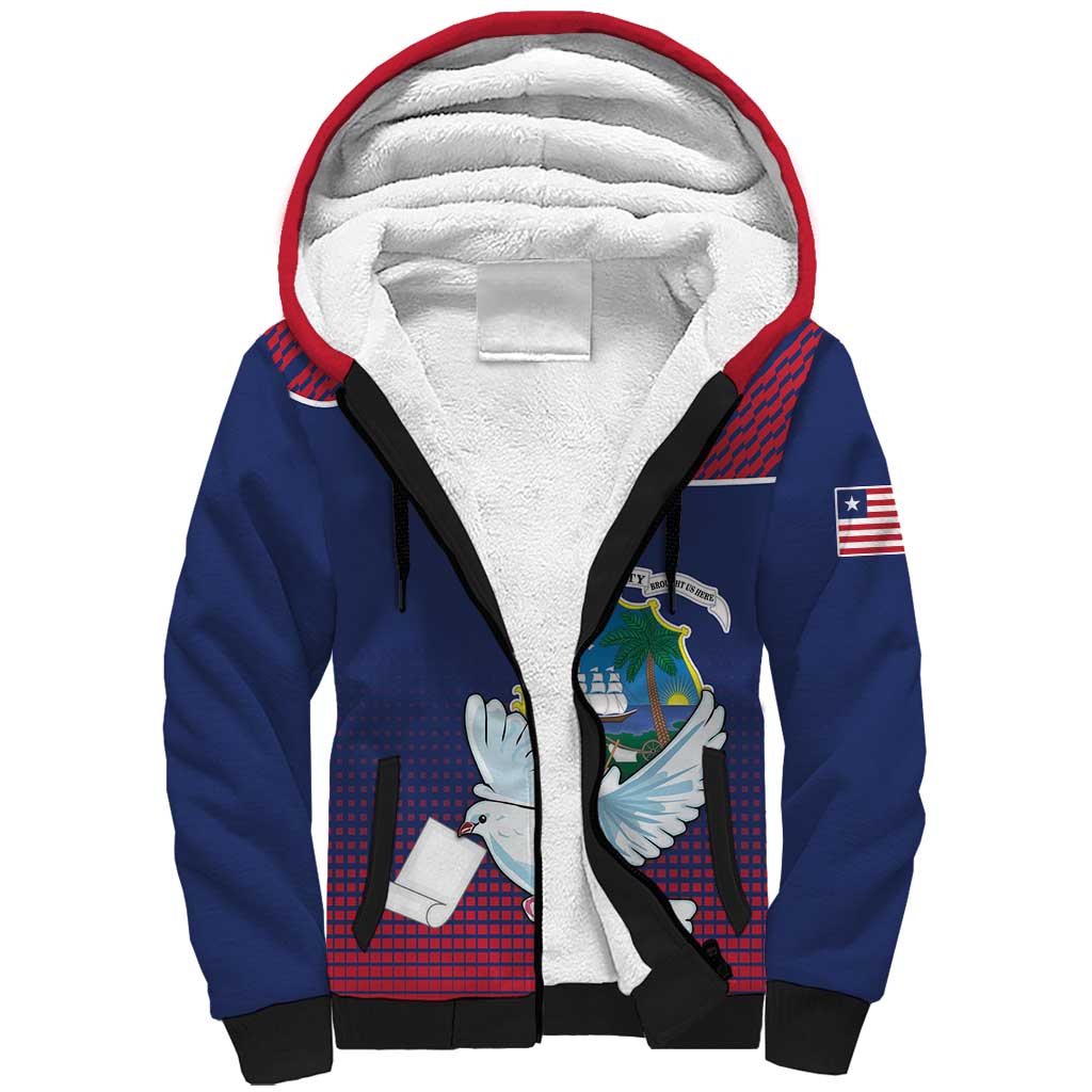 Personalized Liberia White Dove With A Scroll Sherpa Hoodie Coat Of Arms - Wonder Print Shop