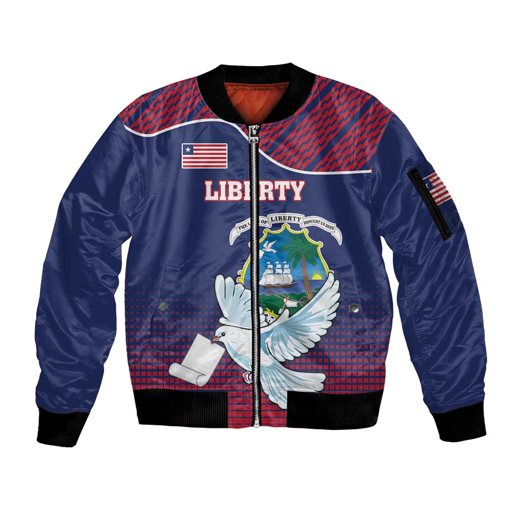 Personalized Liberia White Dove With A Scroll Sleeve Zip Bomber Jacket Coat Of Arms - Wonder Print Shop