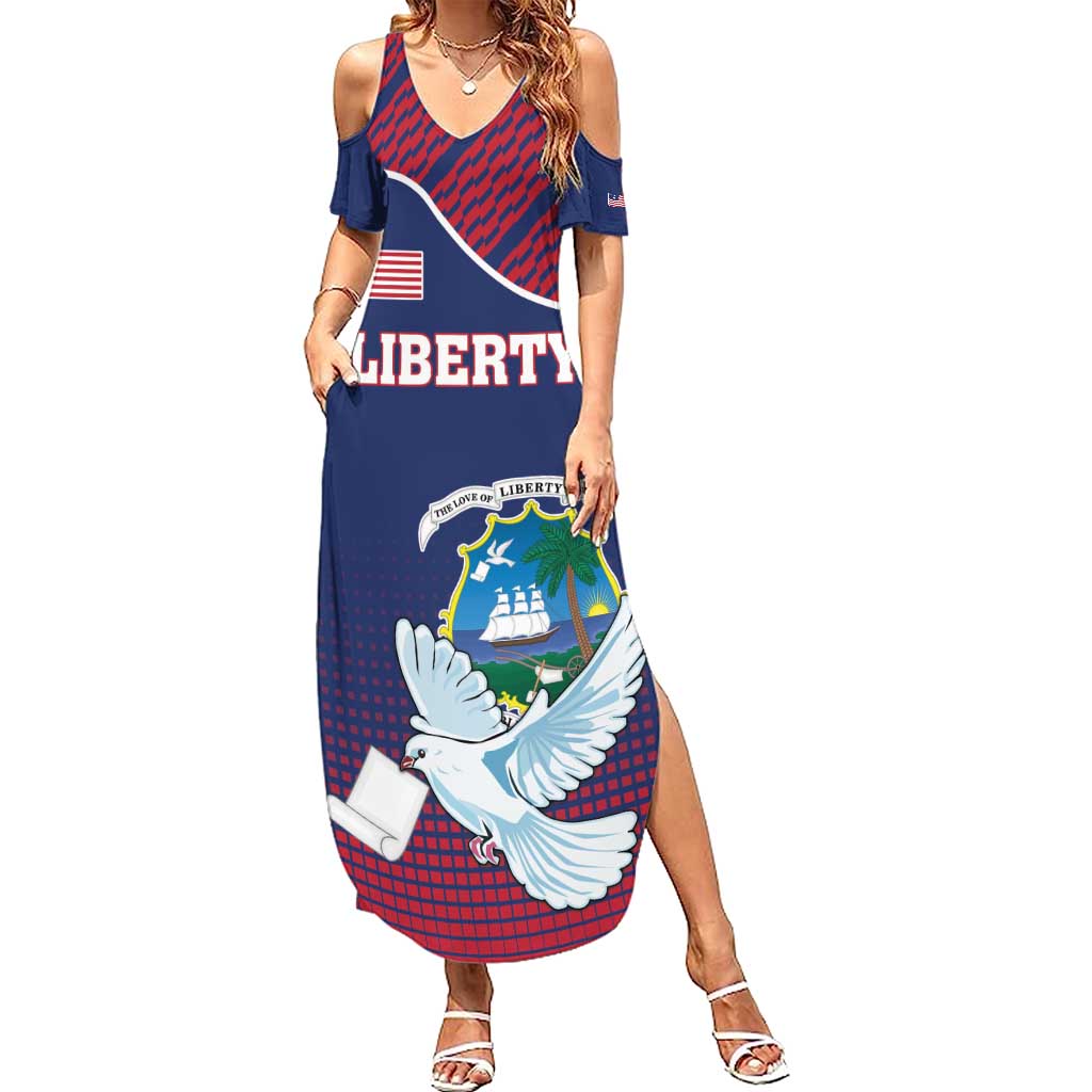 Personalized Liberia White Dove With A Scroll Summer Maxi Dress Coat Of Arms - Wonder Print Shop