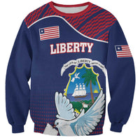 Unisex dark blue crewneck sweatshirt with Liberty flag and dove crest graphic