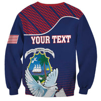 Unisex dark blue crewneck sweatshirt with Your Text header and dove crest graphic