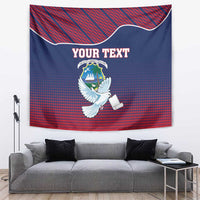 Liberia coat of arms tapestry wall hanging in dark blue with red stripes and white dove