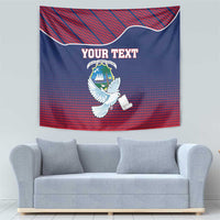 Liberia coat of arms tapestry wall hanging with white dove, emblem crest, and red gradient base