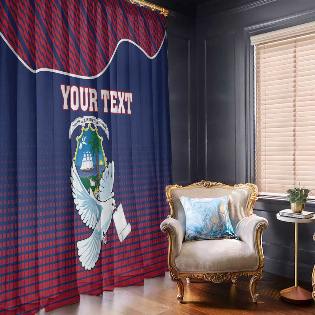Custom window curtain panels with Liberia dove emblem and coat of arms, bold “YOUR TEXT”