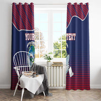 Custom window curtain panels with Liberia coat of arms, dove art and “YOUR TEXT”