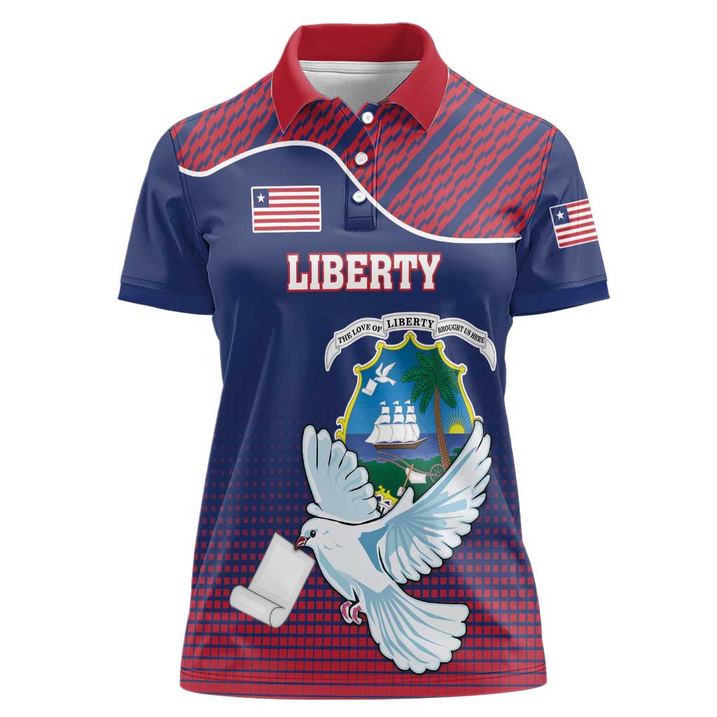 Personalized Liberia White Dove With A Scroll Women Polo Shirt Coat Of Arms - Wonder Print Shop