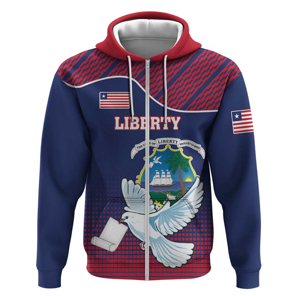 Personalized Liberia White Dove With A Scroll Zip Hoodie Coat Of Arms - Wonder Print Shop