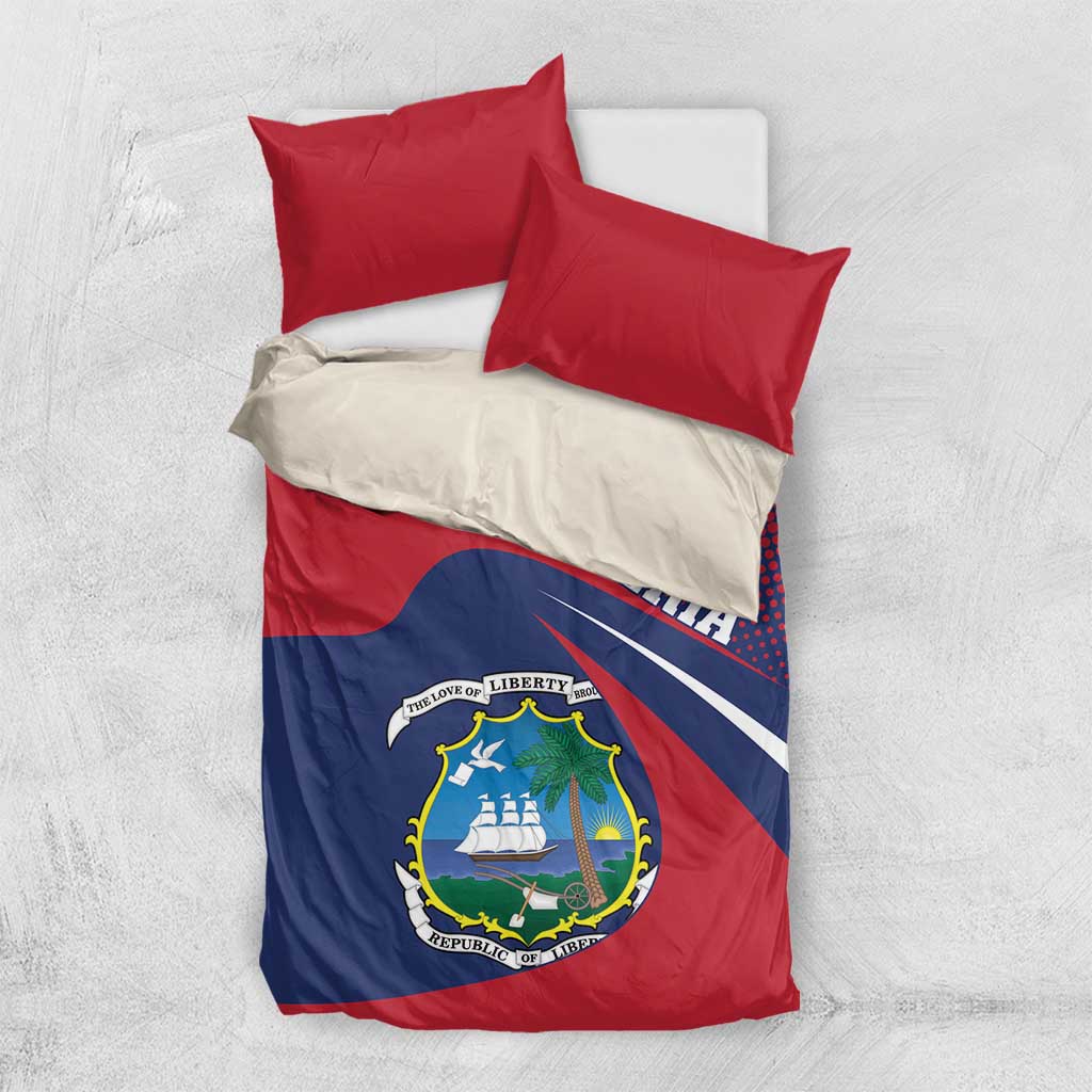 Red and navy Liberia flag bedding set with crest on duvet and two red pillowcases