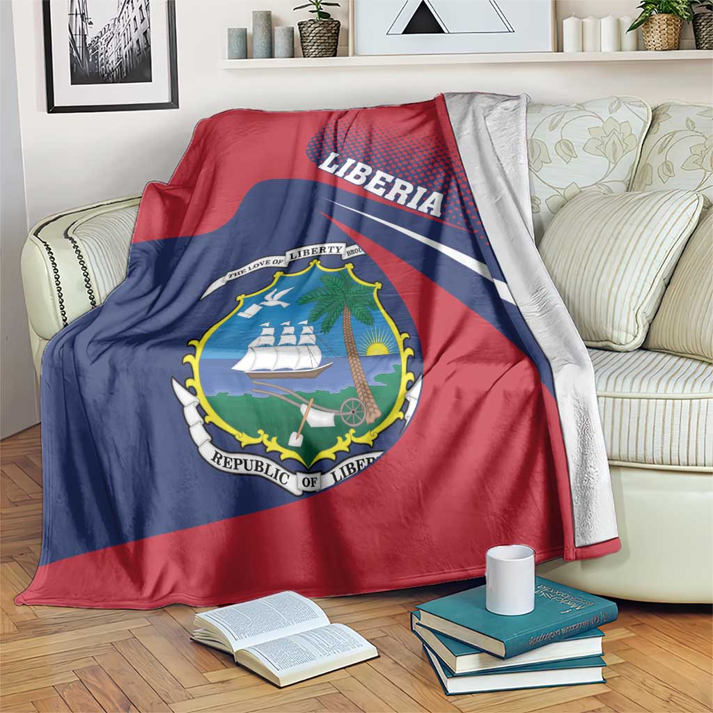 Red Liberia flag style blanket with coat of arms crest and LIBERIA text