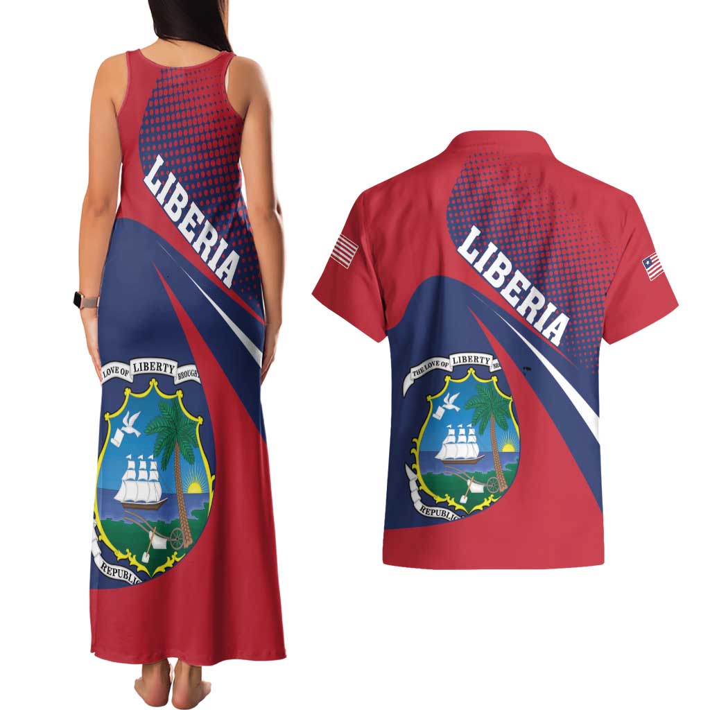 Liberia Coat Of Arms Couples Matching Tank Maxi Dress and Hawaiian Shirt Red Version - Wonder Print Shop