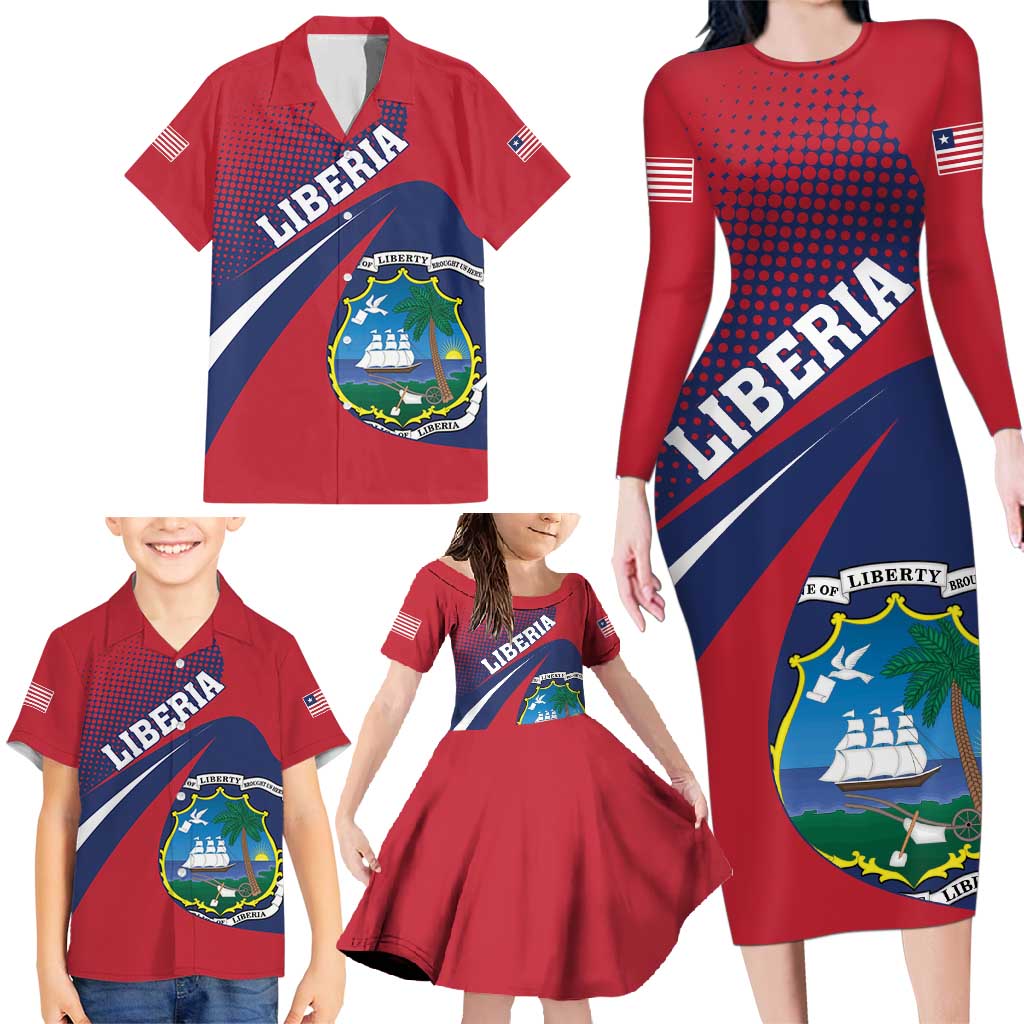 Liberia Coat Of Arms Family Matching Long Sleeve Bodycon Dress and Hawaiian Shirt Red Version - Wonder Print Shop